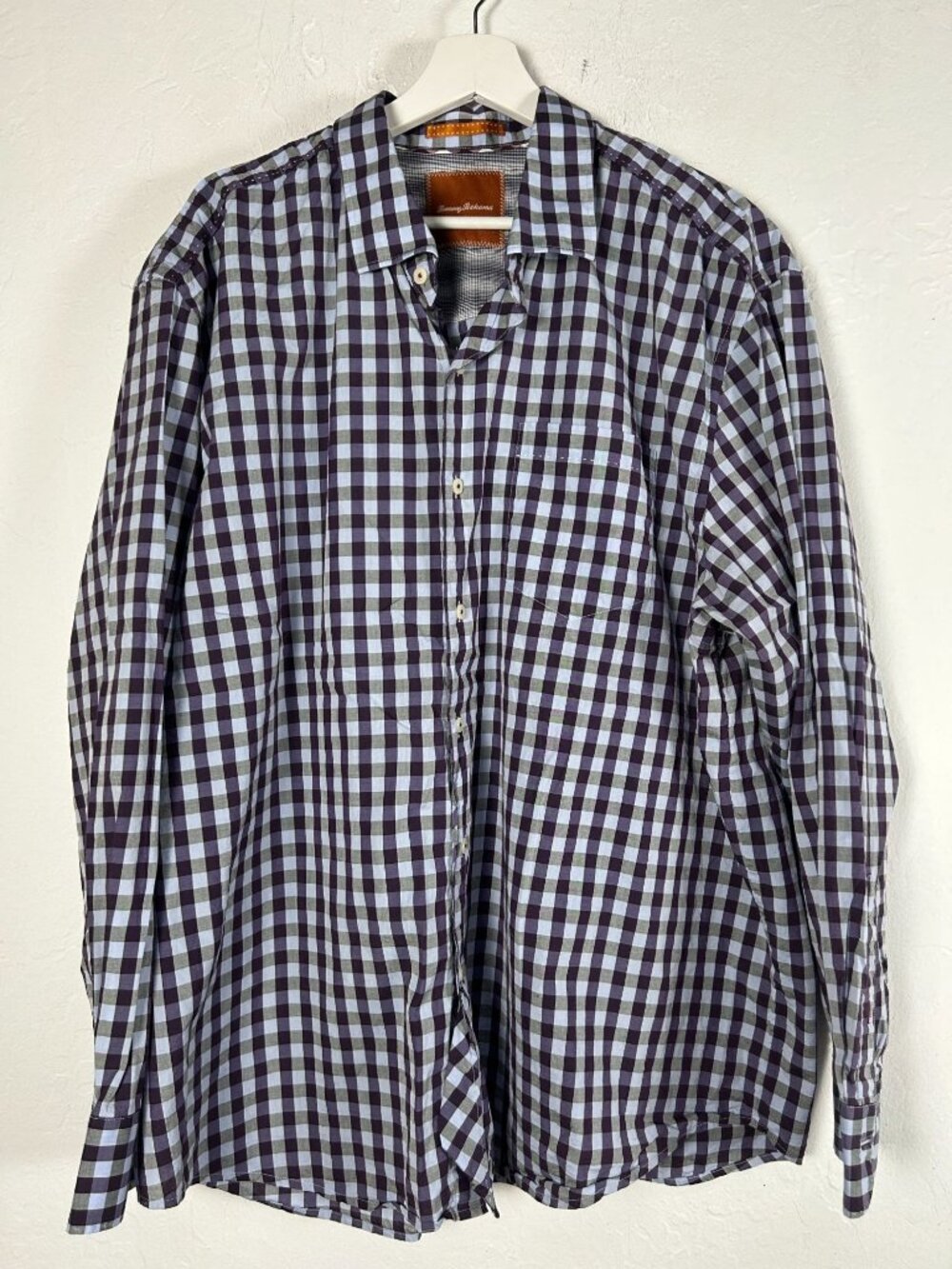 Tommy Bahama Mens Purple White Gingham Long-Sleeve Button-Up Shirt XXL Casual